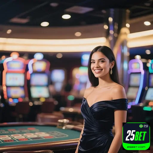 Imagem do site 25bet mostrando opções de cassino e jogos de azar no banner principal.